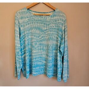 Lands End Rash Guard Womens 2X 20W‑22W Blue Tie Dye Print Swim Shirt UPF Sun Top